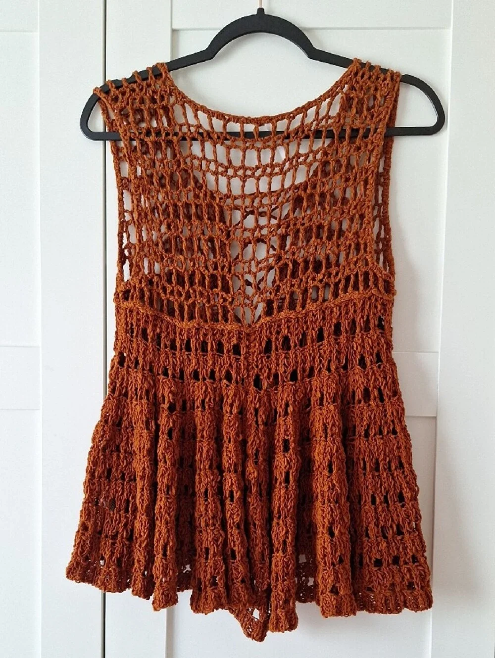 Free People Open-Knit Crochet Tank in Rust Brown
